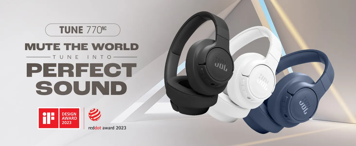 JBL Tune 770NC Wireless Over Ear ANC Headphones with Mic (White) overview 1