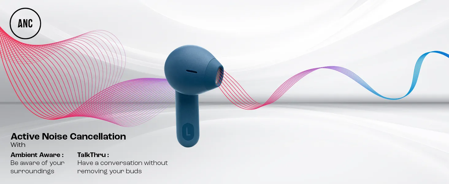 JBL Tune Flex in Ear Wireless TWS Earbuds with Mic, ANC Earbuds, Customized Extra Bass with Headphones App, 32 Hrs Battery, 4-Mics, IPX4, Ambient Aware, Bluetooth 5.2 (Black) overview 3