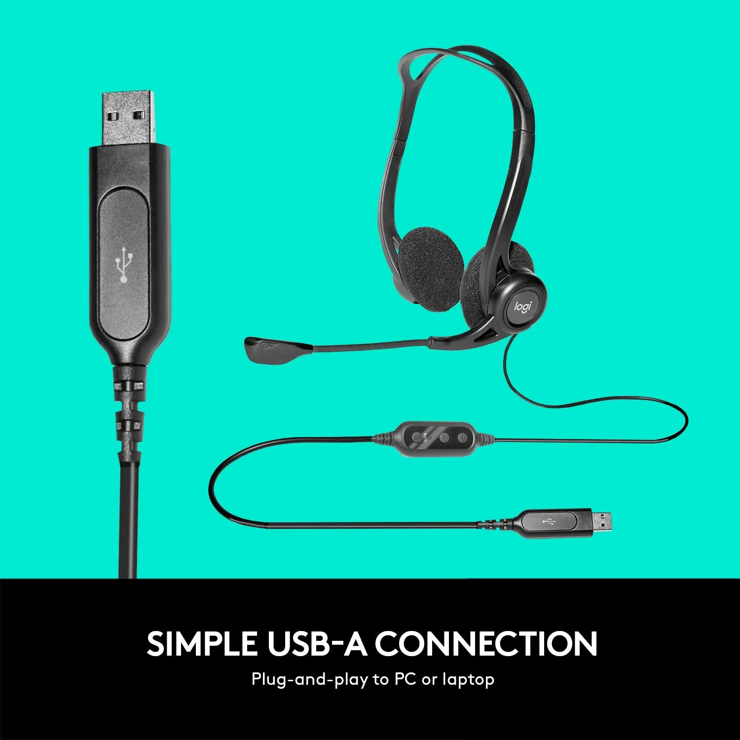 Logitech H370 USB Stereo Wired Over Ear Headphones with mic (Black) overview 4