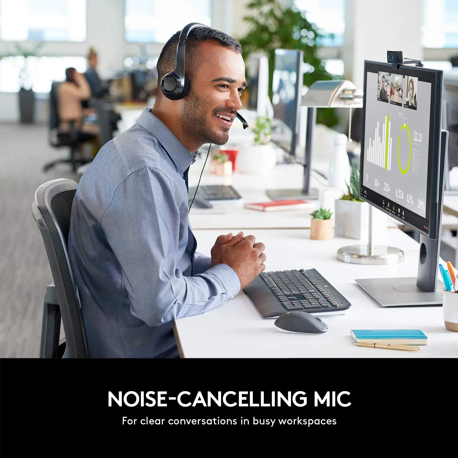 Logitech H390 Wired On Ear Headset for PC/Laptop, Stereo Headphones with Noise Cancelling Microphone (Black) overview 1