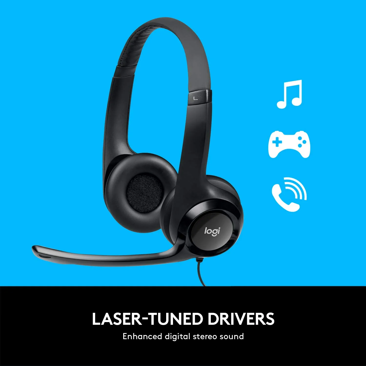 Logitech H390 Wired On Ear Headset for PC/Laptop, Stereo Headphones with Noise Cancelling Microphone (Black) overview 2