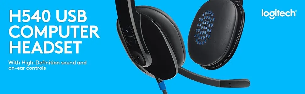 Logitech H540 Stereo Wired On Ear Headphones With Mic (Black) overview 1