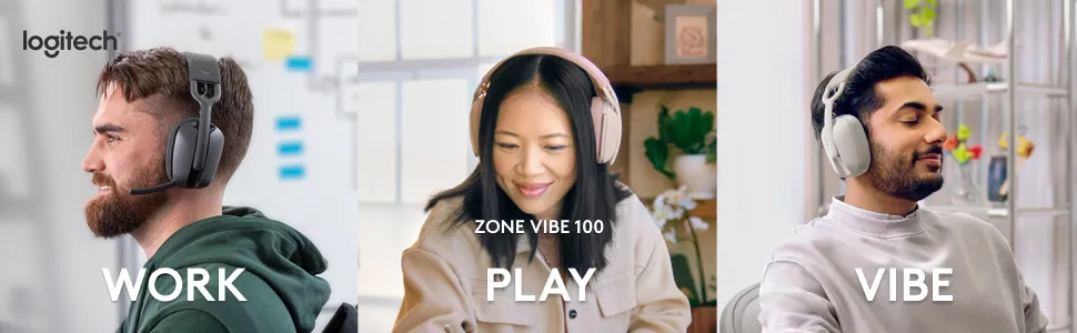 Logitech Zone Vibe 100 Lightweight Wireless Headphones (Off-white) overview 1