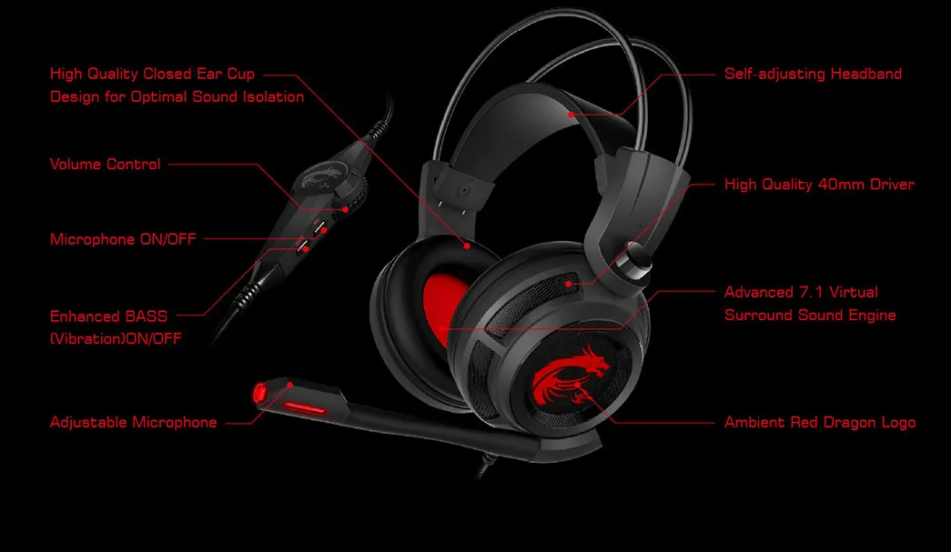 MSI DS502 Gaming Headset with Microphone overview 6