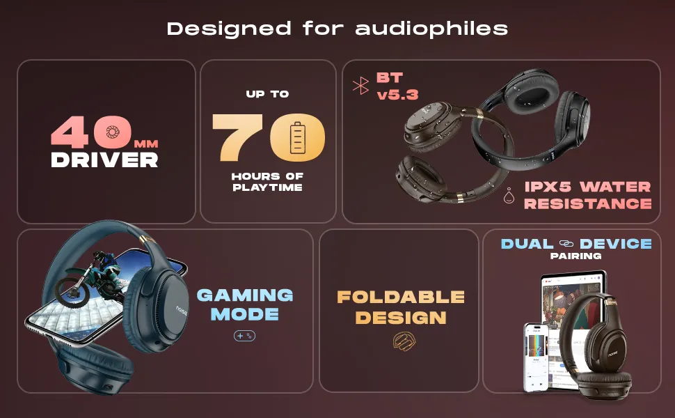 Noise 3 Wireless On-Ear Headphones with 70H Playtime (Dark Brown) overview 2