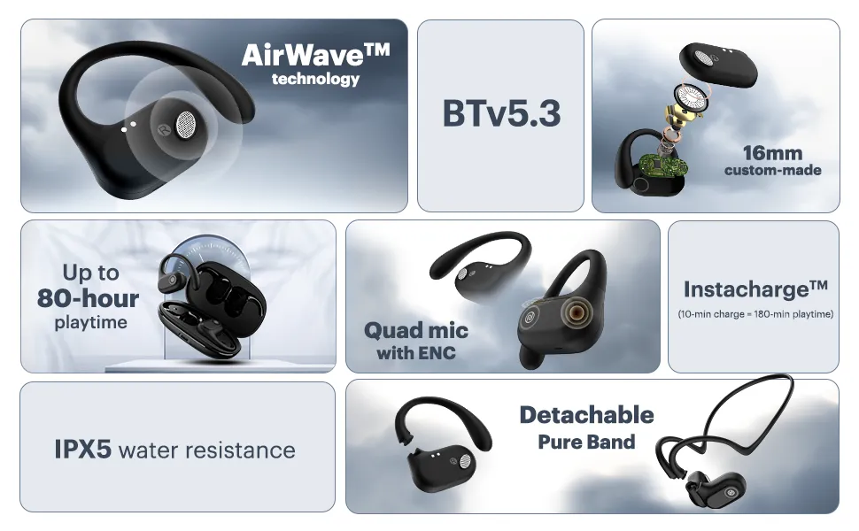 Noise Pure Pods Wireless Open Ear Earbuds (Power Black) overview 2