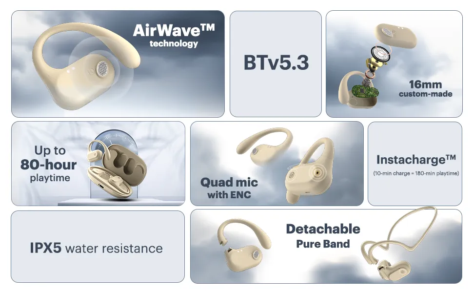 Noise Pure Pods Wireless Open Ear Earbuds (Zen Beige) overview 2