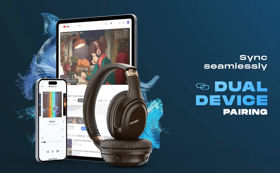 Noise Three Wireless On-Ear Headphones with 70H Playtime, 40mm Driver, Low Latency(up to 45ms),Dual Pairing, BT v5.3 (Dark Brown) overview 4