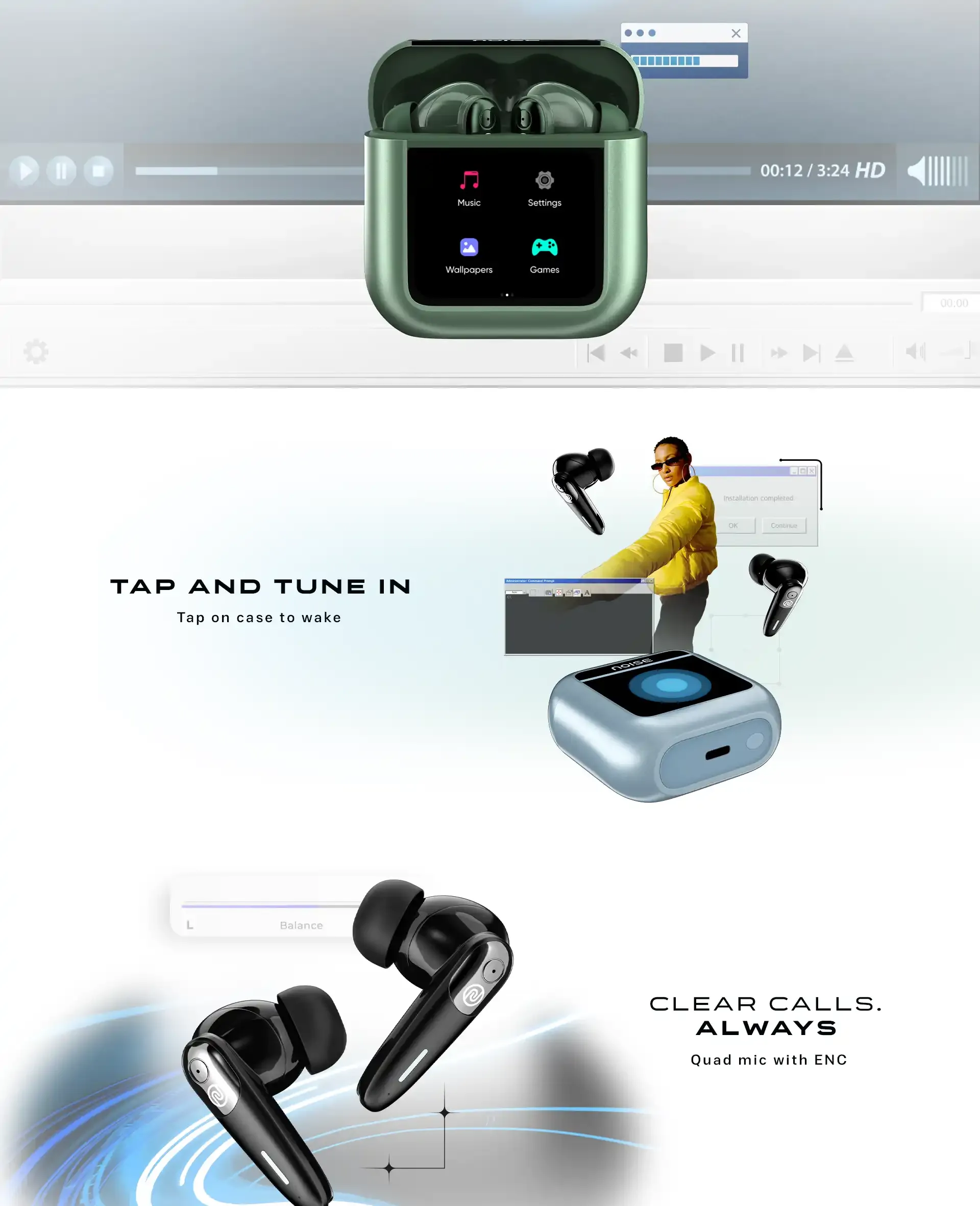 Noise View Buds Up to 45 hours of PlaytimeQuad Mic ENC TWS Earbuds (Metallic Blue) overview 5