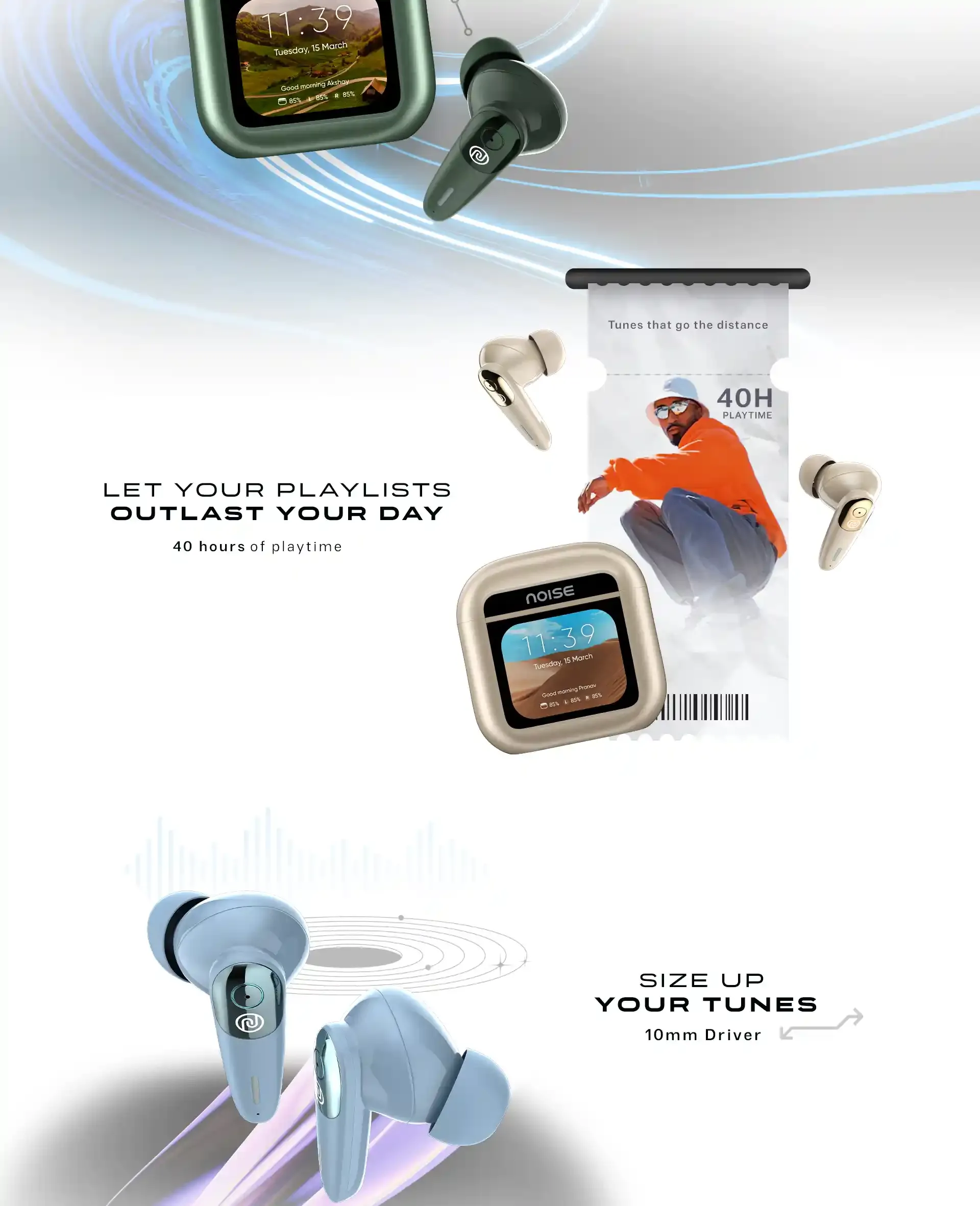 Noise View Buds Up to 45 hours of PlaytimeQuad Mic ENC TWS Earbuds (Metallic Green) overview 3