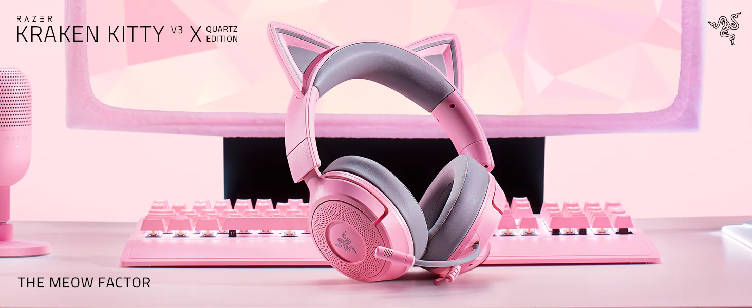 Razer Kraken Kitty V3 X Wired Gaming Headphone (Quartz Pink) overview 1