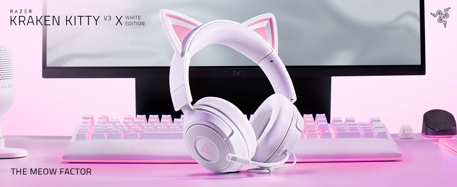 Razer Kraken Kitty V3 X Wired Gaming Headphone (White) overview 1