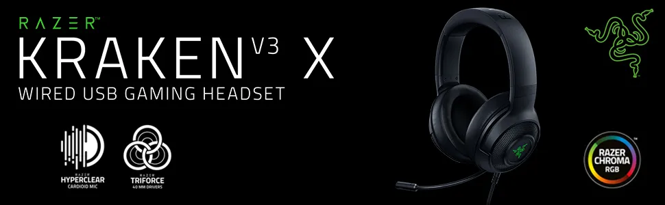Razer Kraken V3 X 7.1 Surround Sound RGB Gaming Over Ear Headset With Mic overview 1