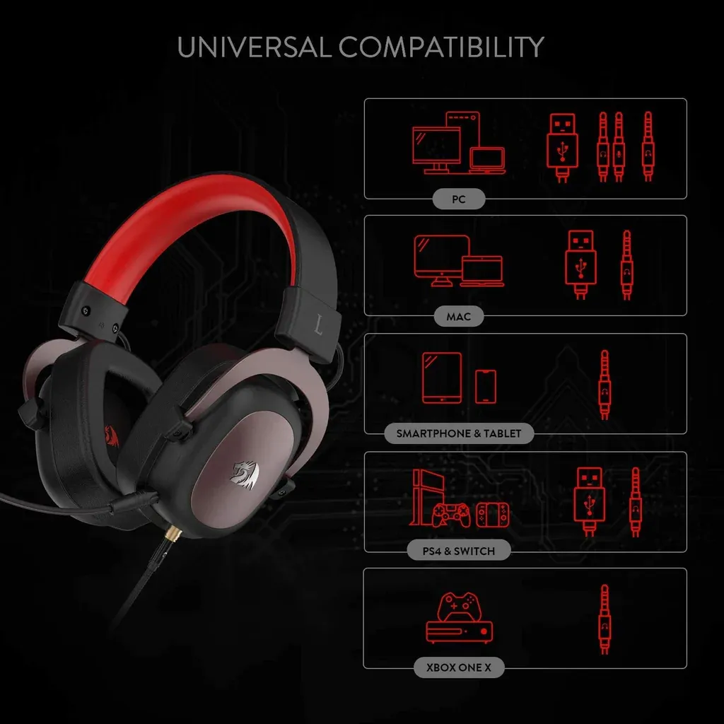 Redragon H510 Zeus 2 Wired Gaming Headset - 7.1 Surround Sound (Black) overview 4