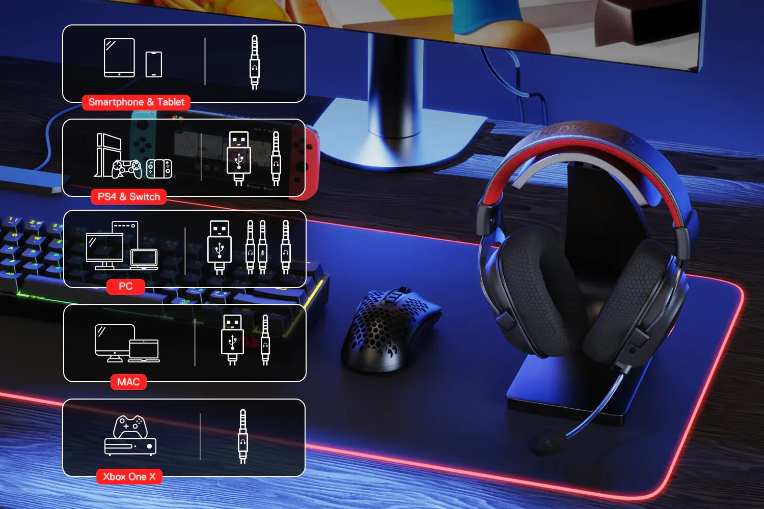 Redragon H510 Zeus-X RGB Wired Gaming Headset (Black) overview 8