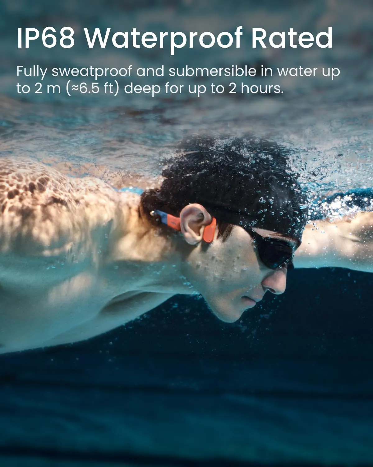 SHOKZ OpenSwim Pro Bone Conduction Sports Headphones, IP68 Waterproof Open-Ear Wireless Earphones with Bluetooth 5.4, Swimming-Red overview 1