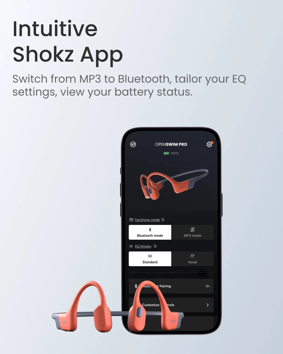 SHOKZ OpenSwim Pro Bone Conduction Sports Headphones, IP68 Waterproof Open-Ear Wireless Earphones with Bluetooth 5.4, Swimming-Red overview 6