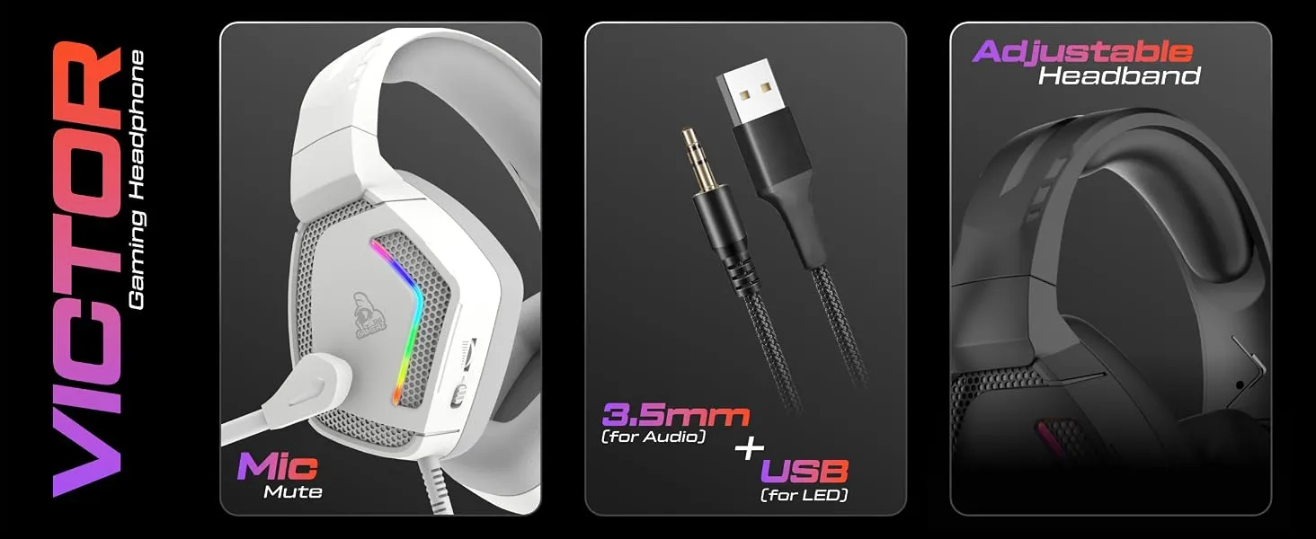 TAG Gamerz Victor RGB Over-Ear Gaming Headphone (White) overview 3