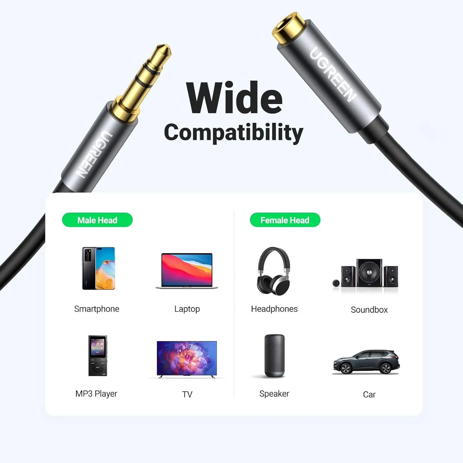 UGREEN Headphone Extension Cable 3.5mm Extension Gold Plated Aux Extension Cable Audio Stereo Jack Male to Female TRS Cord Extender Compatible with iPhone iPad Phones Tablets Media Players, 10FT overview 5