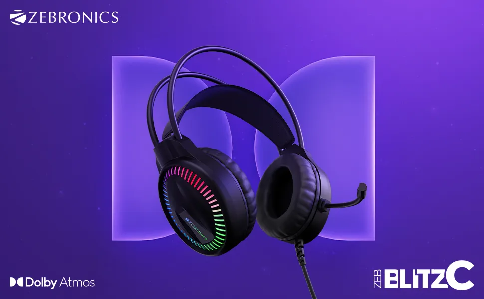 ZEBRONICS BLITZ C Dolby Atmos Gaming Headphone, 50mm Neodymium Drivers, Padded Headband, Lightweight & Comfortable, RGB Lights, Flexible Mic, Type-C Connector overview 1