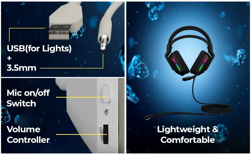 ZEBRONICS Havoc Premium Gaming Over ear Headphone with Dolby Atmos Subscription, 50mm Neodymium Drivers, Extra Soft Ear Cushion, Suspension Headband,Braided Cable (White) overview 5