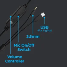 Zebronics Jet Premium Wired Gaming On Ear Headphone with LED Light for earcups, 40mm Neodymium Drivers, 2 Meter Braided Cable, Flexible mic, Suspension Headband, 3.5mm + USB Connector (Black + Blue) overview 4