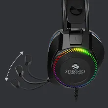 Zebronics Jet Premium Wired Gaming On Ear Headphone with LED Light for earcups, 40mm Neodymium Drivers, 2 Meter Braided Cable, Flexible mic, Suspension Headband, 3.5mm + USB Connector (Black + Blue) overview 6