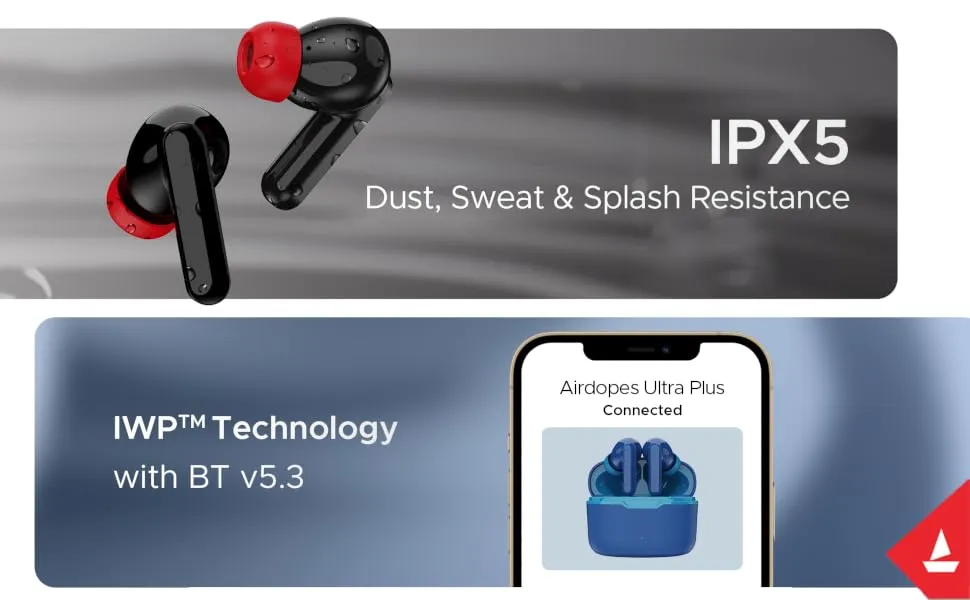 boAt Airdopes Ultra Plus TWS in Ear Earbuds with 50 HRS Playback, 4-MIC ENx Technology & ASAP Charge (Active Black) overview 5