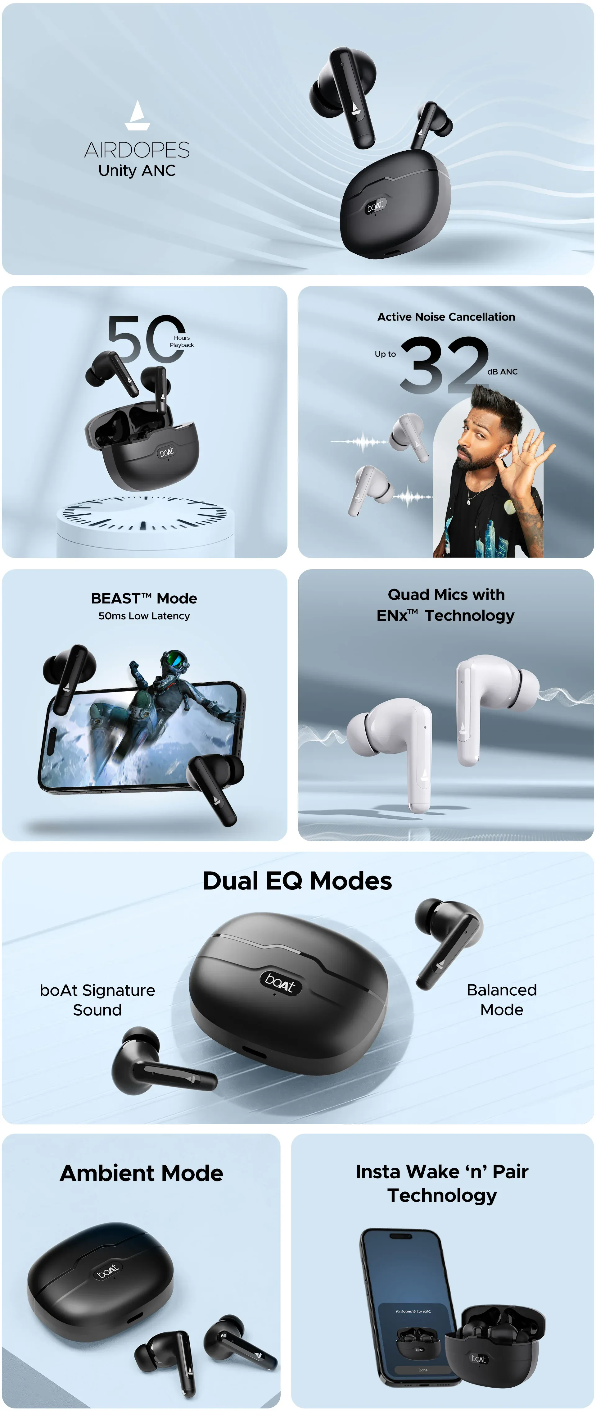 boAt Airdopes Unity ANC TWS in Ear Earbuds (Grey) overview 1
