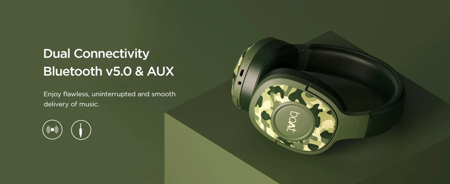 boAt Rockerz 550 Bluetooth Wireless Over Ear Headphones with Mic Upto 20 Hours Playback, 50MM Drivers, Soft Padded Ear Cushions and Physical Noise Isolation (Army Green) overview 6