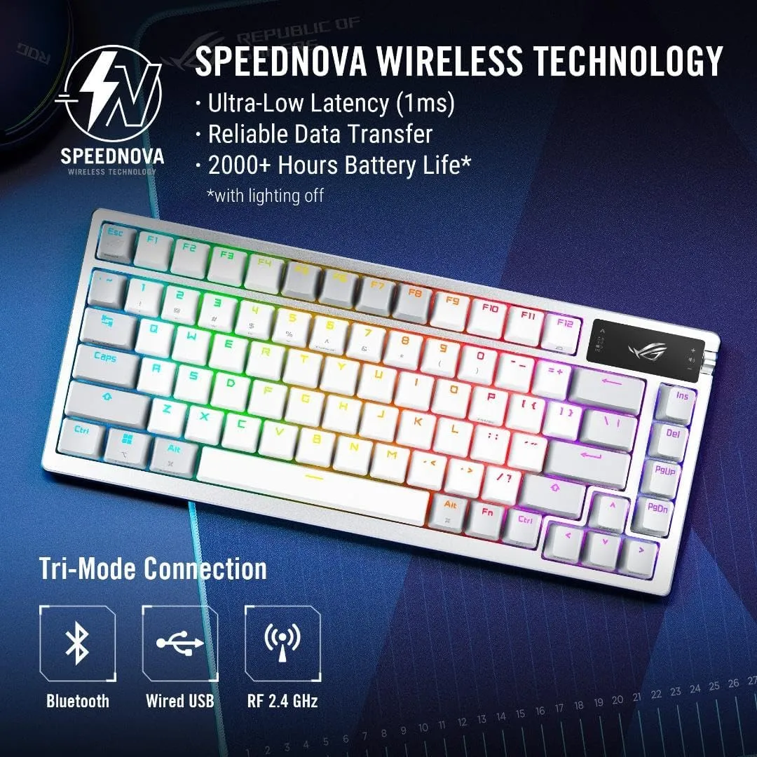 ASUS ROG AZOTH White Gaming Keyboard with NX Blue Mechanical Switches overview 1