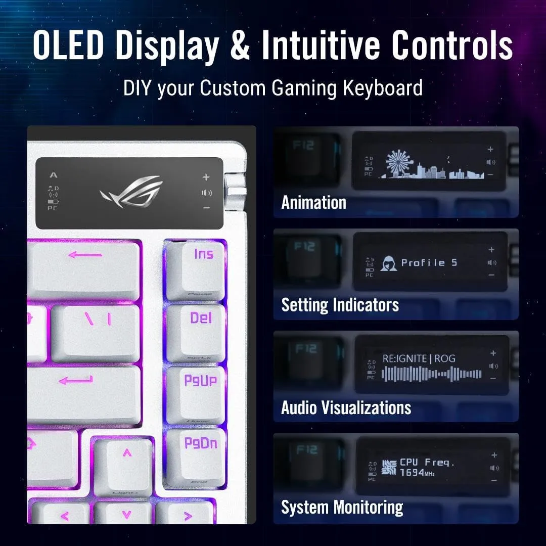 ASUS ROG AZOTH White Gaming Keyboard with NX Blue Mechanical Switches overview 3