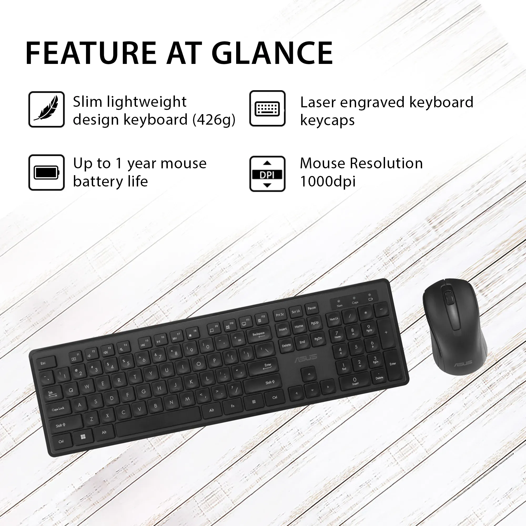 ASUS Wireless Keyboard and Mouse Set CW101-BK overview 1