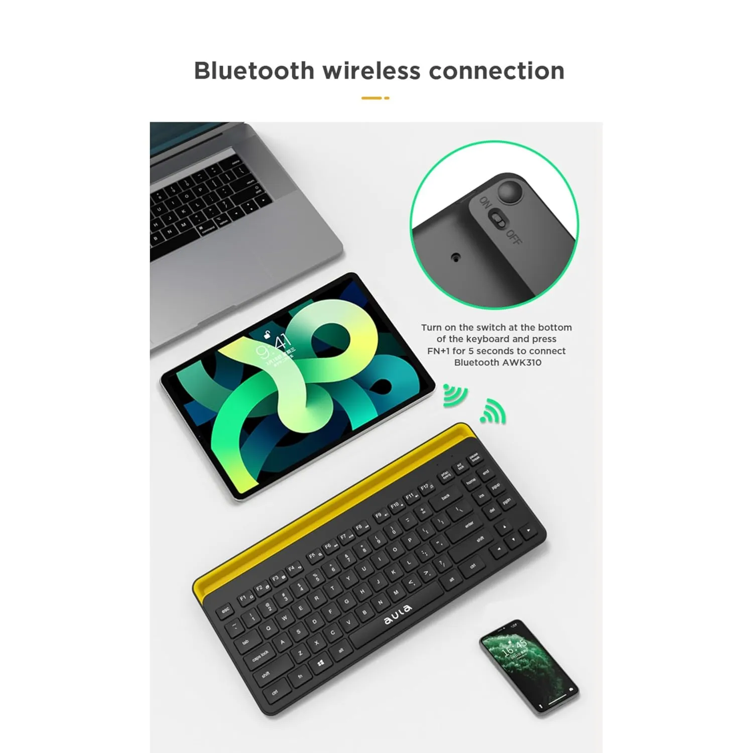AULA AWK310 Wireless Keyboard Bluetooth Multi-Device Black overview 6