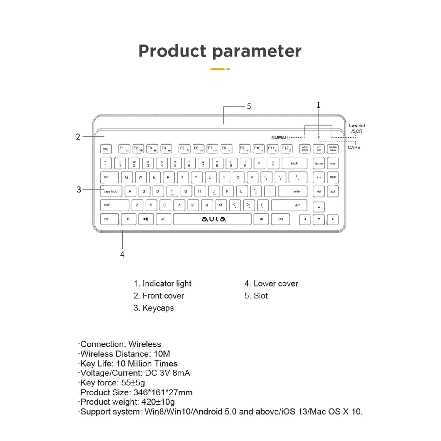 AULA AWK310 Wireless Keyboard Bluetooth Multi-Device Black overview 8