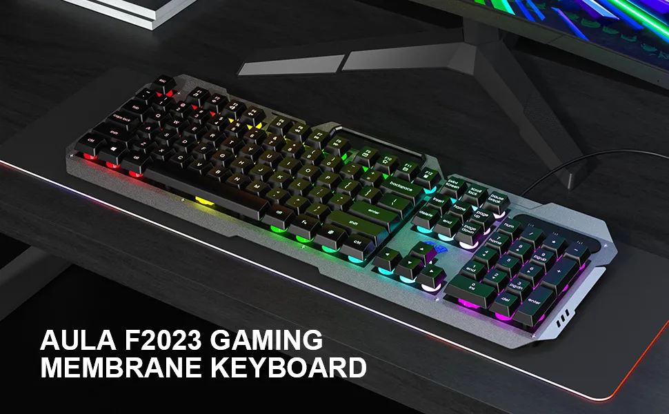 AULA F2023 Anti-ghosting, Aluminium Body Membrane Wired USB Gaming Keyboard (Black) overview 1