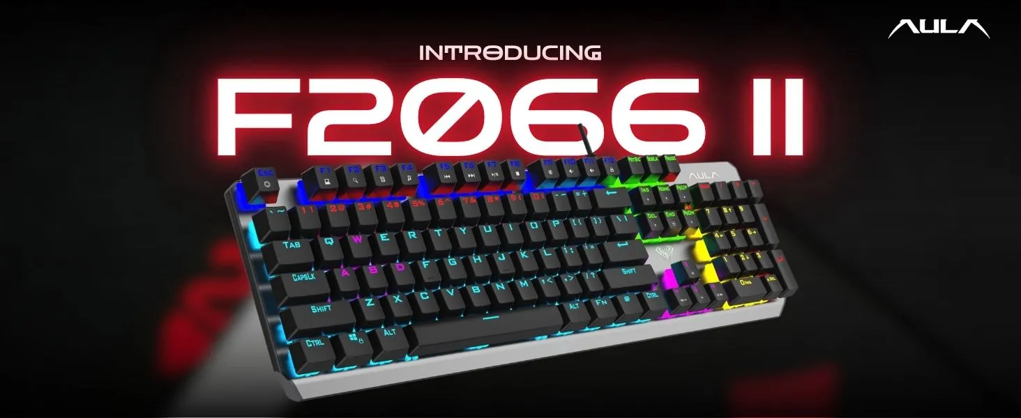 AULA F2066-II Full Size RGB Wired Mechanical Gaming Keyboard (Black,Blue Switch) overview 1