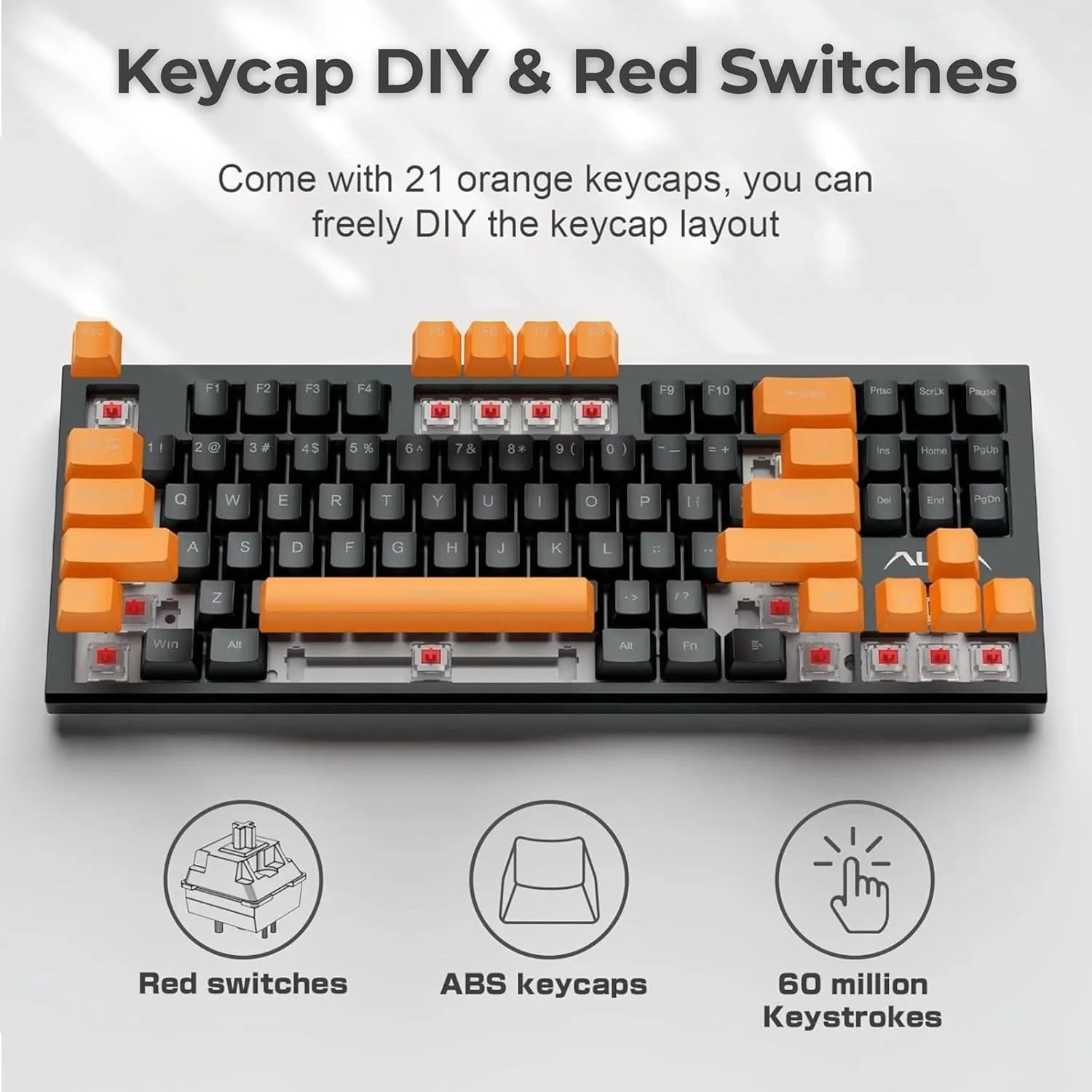 AULA F3032 Wired RGB Backlight Mechanical Gaming Keyboard Orange + Black, Red Switch (F3032OBRd) overview 1