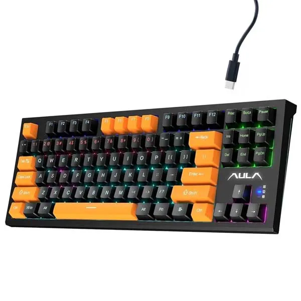 AULA F3032 Wired RGB Backlight Mechanical Gaming Keyboard Orange + Black, Red Switch (F3032OBRd)
