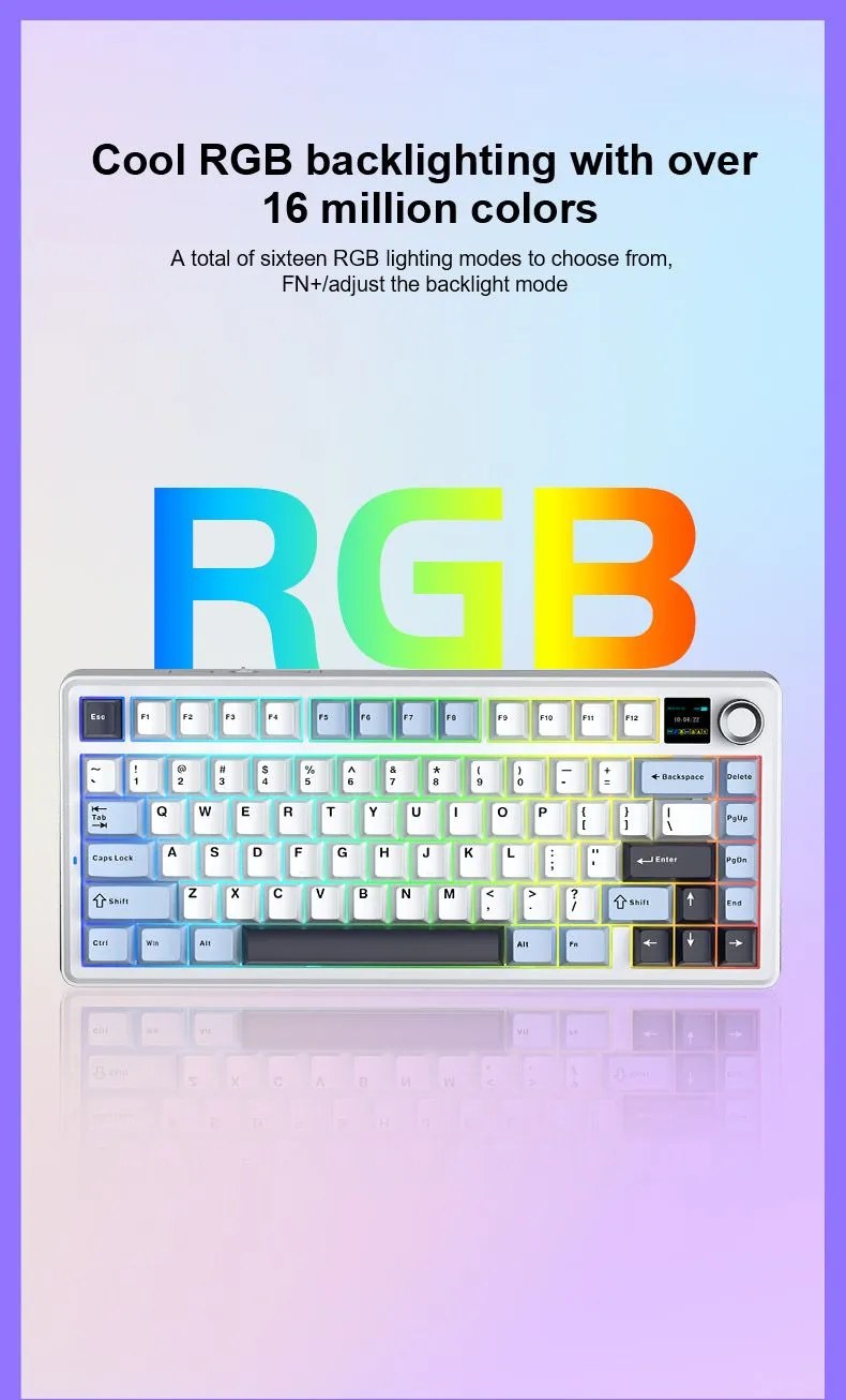 AULA F75 75% 3 in 1 Wireless Mechanical Gaming Keyboard With TFT Screen & Knob | F75Max Ice Blue, Reaper Switch (F75MaxIUR) overview 8