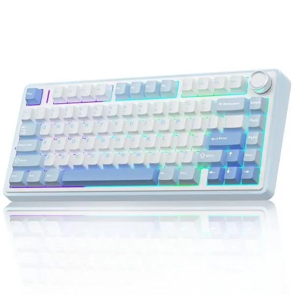 AULA F75 75% Wireless Mechanical Keyboard | Hot Swappable | Linear Switches | RGB Backlit | 2.4GHz/Type-C/Bluetooth Gaming Keyboard (Keyboard, Ice Blue+Reaper Switch)
