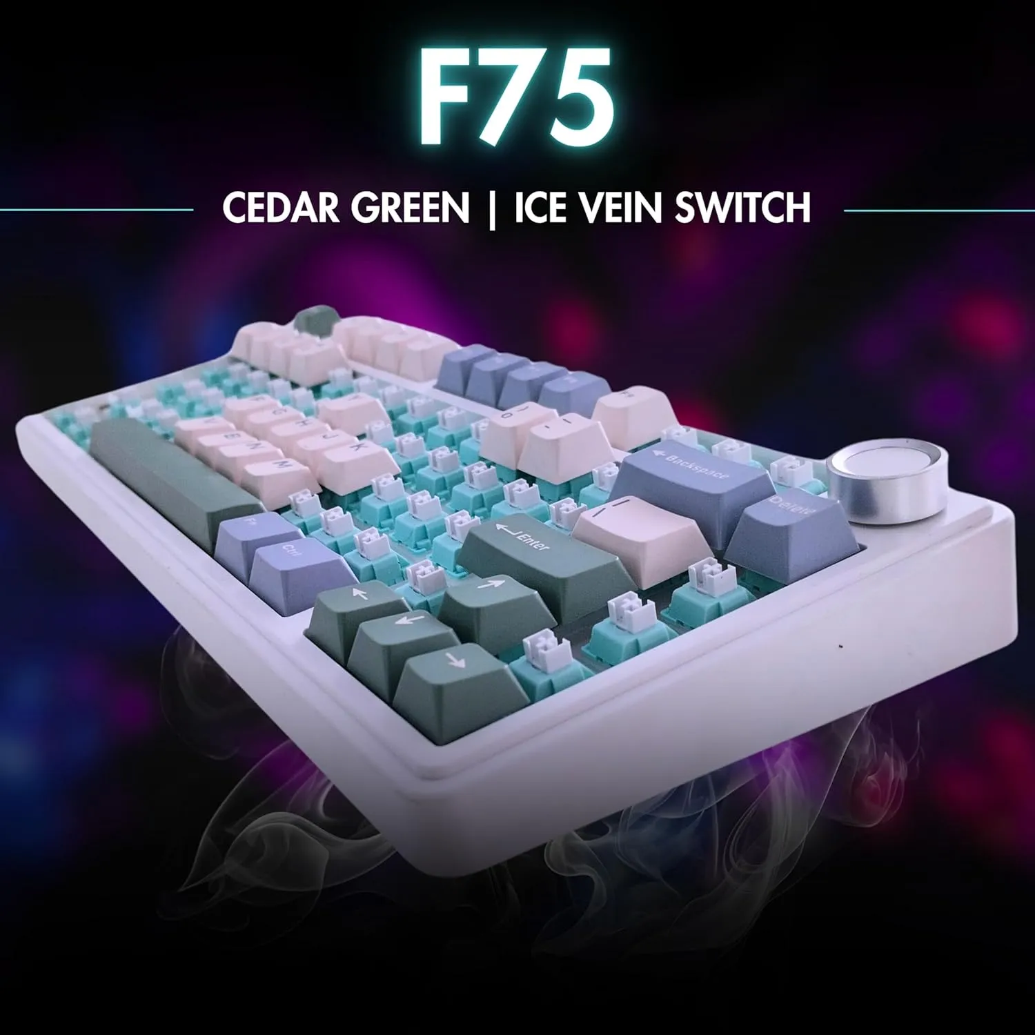 AULA F75 75% Wireless Mechanical Keyboard | Hot Swappable | Pre-lubed Linear Switches | RGB Backlit | 2.4GHz/Type-C/Bluetooth Gaming Keyboard (Cedar Green, Ice Vein Switch) overview 1