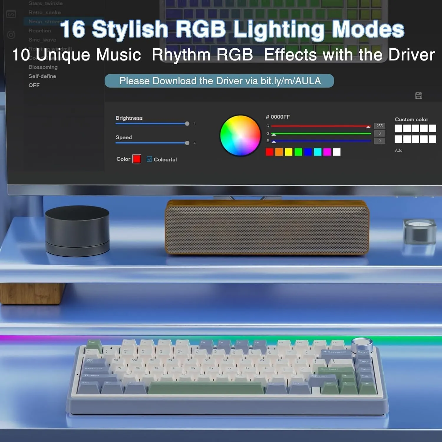 AULA F75 75% Wireless Mechanical Keyboard | Hot Swappable | Pre-lubed Linear Switches | RGB Backlit | 2.4GHz/Type-C/Bluetooth Gaming Keyboard (Cedar Green, Ice Vein Switch) overview 3
