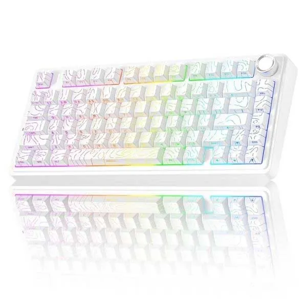 AULA F75 75% Wireless Trio Mode Mechanical Gaming Keyboard With Knob White Contour, Star-Vector (Seiya) Switch (F75WCS)