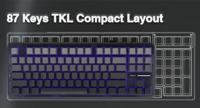 AULA F87 Wireless Side Engraved Keycaps Mechanical Keyboard | Tri-Mode BT5.0/2.4GHz/USB-C Gasket Hot Swappable | Pre-lubed Switches, 75% TKL RGB Gaming Keyboard (Gradient Gray, Space Crystal Switch) overview 7
