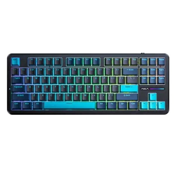 AULA F87 Wireless Tri Mode (2.4GHz/Type-C/BT) RGB Mechanical Gaming Keyboard (Blue+Black+Cyan,Graywood V4 Switch,F87CW)
