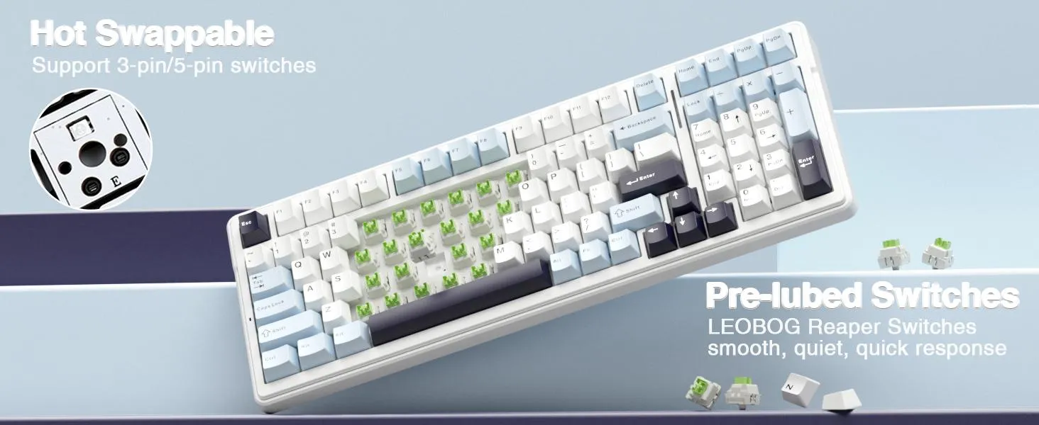 AULA F99 3 in 1 Hot Swappable RGB Gasket Mechanical Keyboard (Ice Blue, Reaper Switch) overview 4