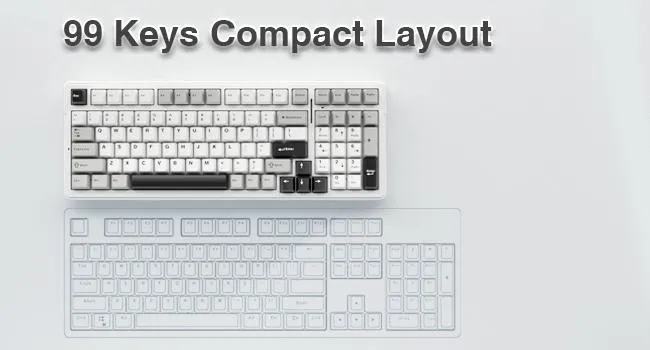 AULA F99 3 in 1 Hot Swappable RGB Gasket Wireless Mechanical Keyboard (Gray+White, Gray wood Switch) overview 6