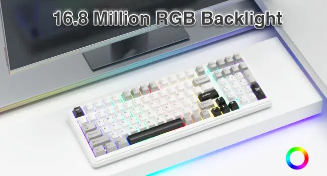 AULA F99 3 in 1 Hot Swappable RGB Gasket Wireless Mechanical Keyboard (Gray+White, Gray wood Switch) overview 7