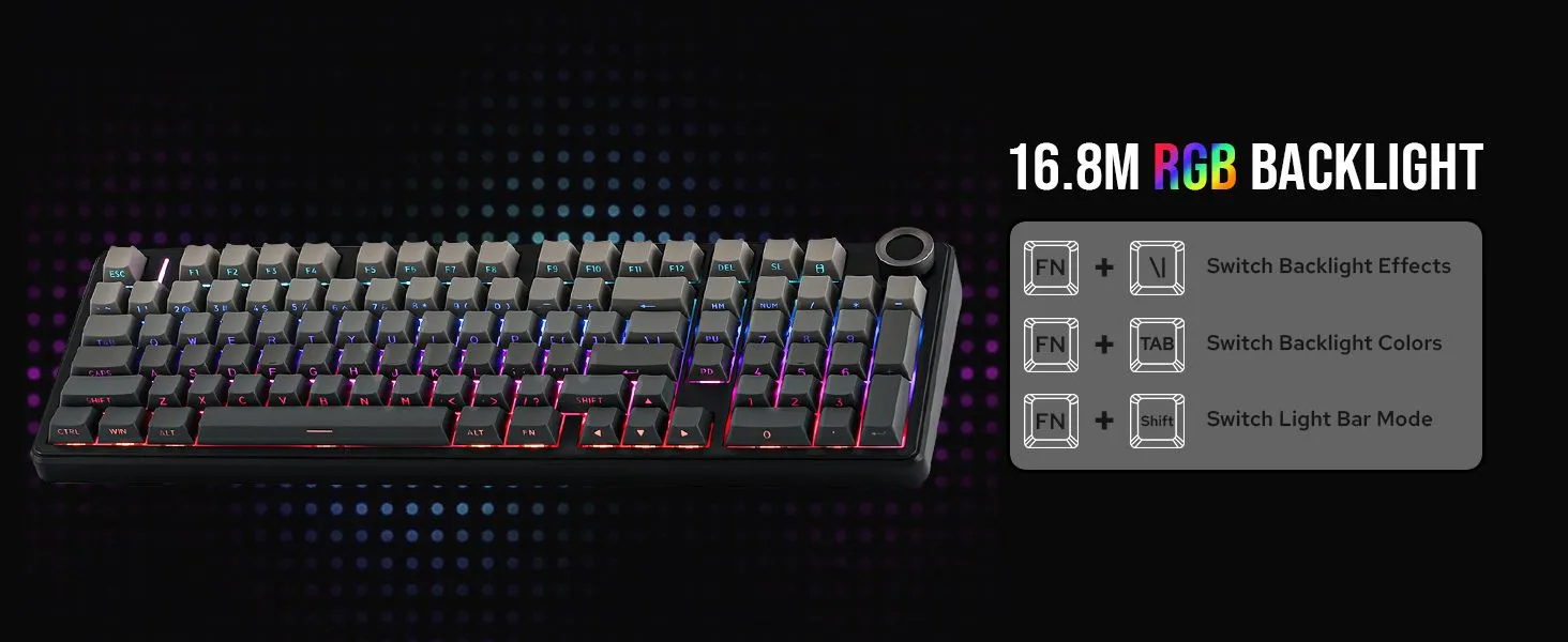 AULA F99 Pro Wireless Mechanical Keyboard,Tri-Mode BT5.0/2.4GHz/USB-C Hot Swappable, Pre-lubed Linear Switches,Gasket Structure,RGB Gaming Keyboard (Side Engraved+Gradient Gray - Nimbus Switch) overview 10